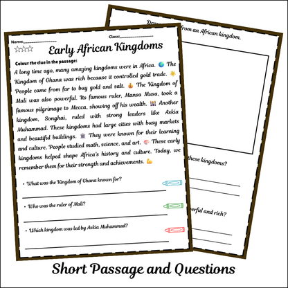 Early African Kingdoms | Short Reading Comprehension Creative Worksheet