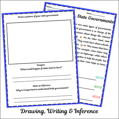 Federal vs. State Governments | Short Reading Comprehension Creative Worksheet