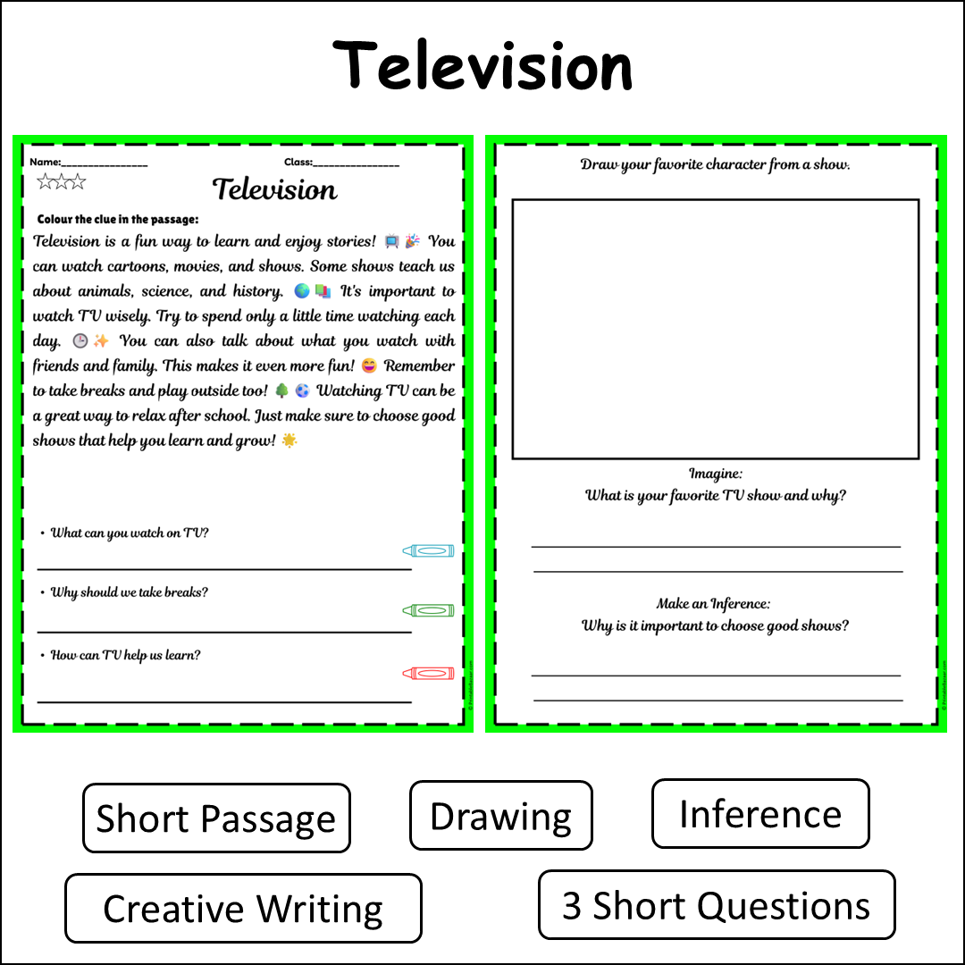 Television | Short Reading Comprehension Creative Worksheet