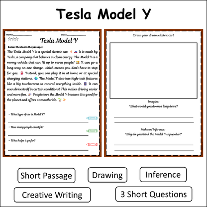 Tesla Model Y | Short Reading Comprehension Creative Worksheet