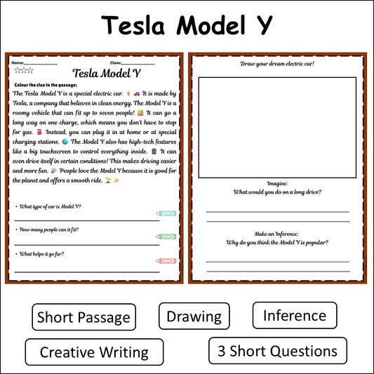 Tesla Model Y | Short Reading Comprehension Creative Worksheet