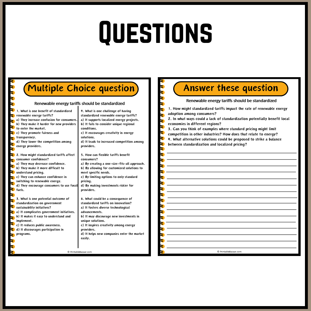 Renewable energy tariffs should be standardized | Debate Case Study Worksheet