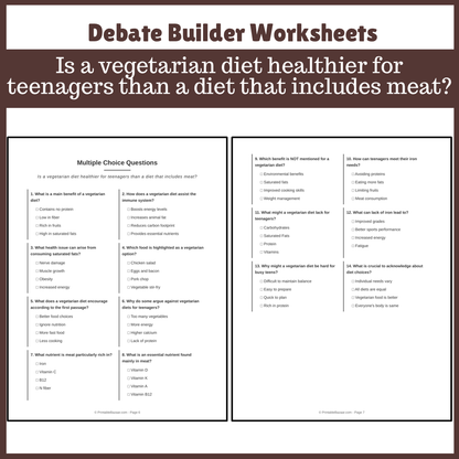 Is a vegetarian diet healthier for teenagers than a diet that includes meat? | Favour and Against Worksheet Printable Activity