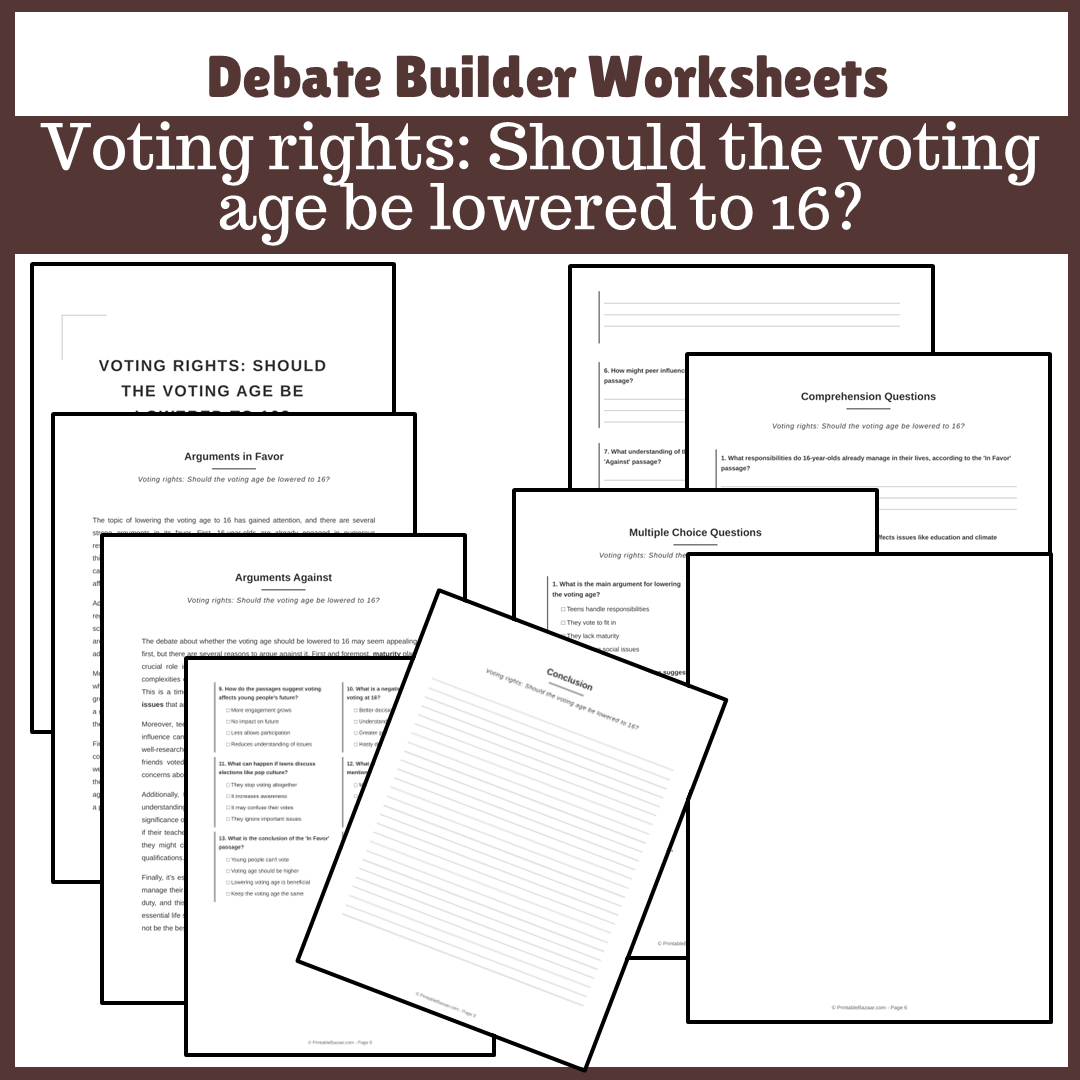 Voting rights: Should the voting age be lowered to 16? | Favour and Against Worksheet Printable Activity