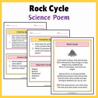 Rock Cycle | Science Poem Reading Comprehension Activity