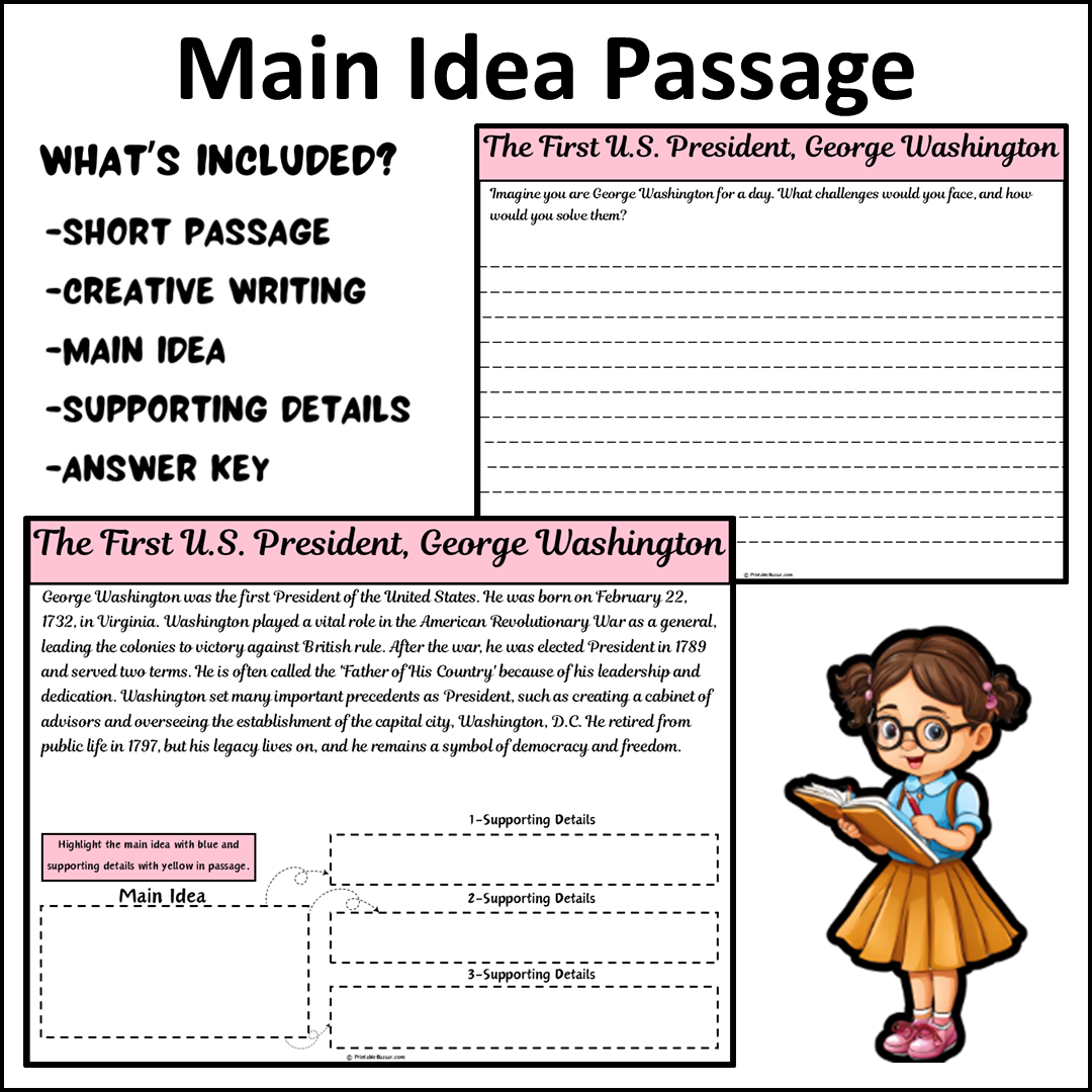 The First U.S. President, George Washington | Main Idea and Supporting Details Reading Passage and Questions