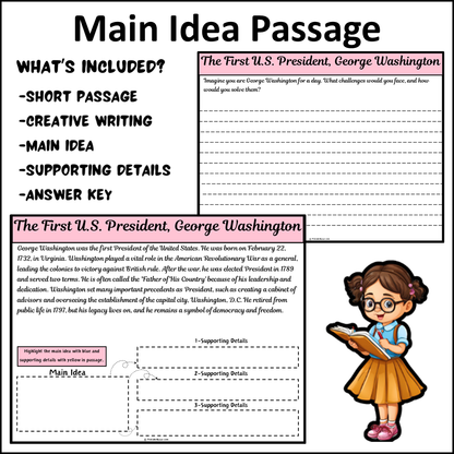 The First U.S. President, George Washington | Main Idea and Supporting Details Reading Passage and Questions