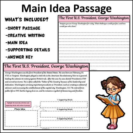 The First U.S. President, George Washington | Main Idea and Supporting Details Reading Passage and Questions