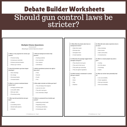Should gun control laws be stricter? | Favour and Against Worksheet Printable Activity