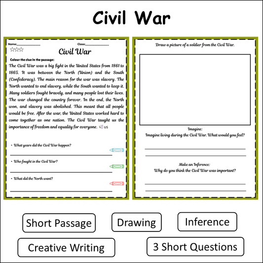 Civil War | Short Reading Comprehension Creative Worksheet
