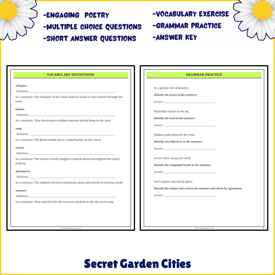 Secret Garden Cities | Poem Grammar Worksheet Printable Activity