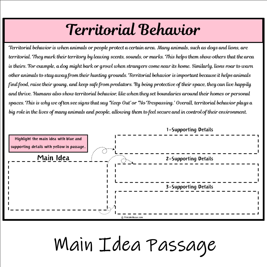 Territorial Behavior | Main Idea and Supporting Details Reading Passage and Questions