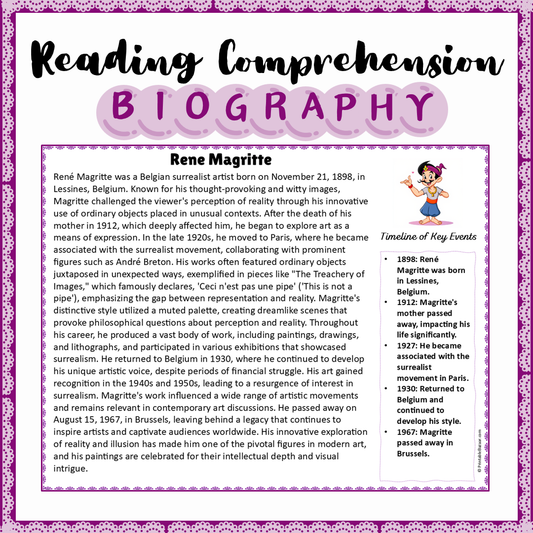 Rene Magritte | Biography Reading Comprehension and Questions Worksheet