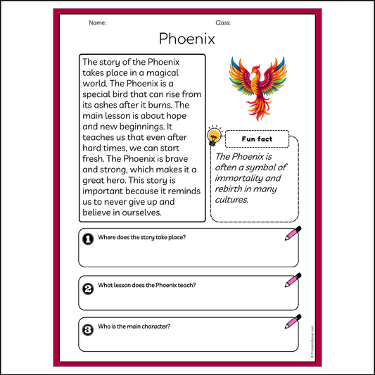 Phoenix | Reading Passage Comprehension Questions Writing Facts Worksheet