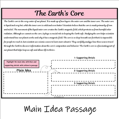 The Earth’s Core | Main Idea and Supporting Details Reading Passage and Questions