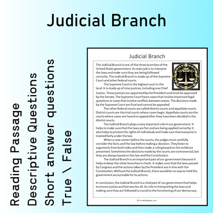 Judicial Branch | Reading Comprehension Passage Printable Worksheet