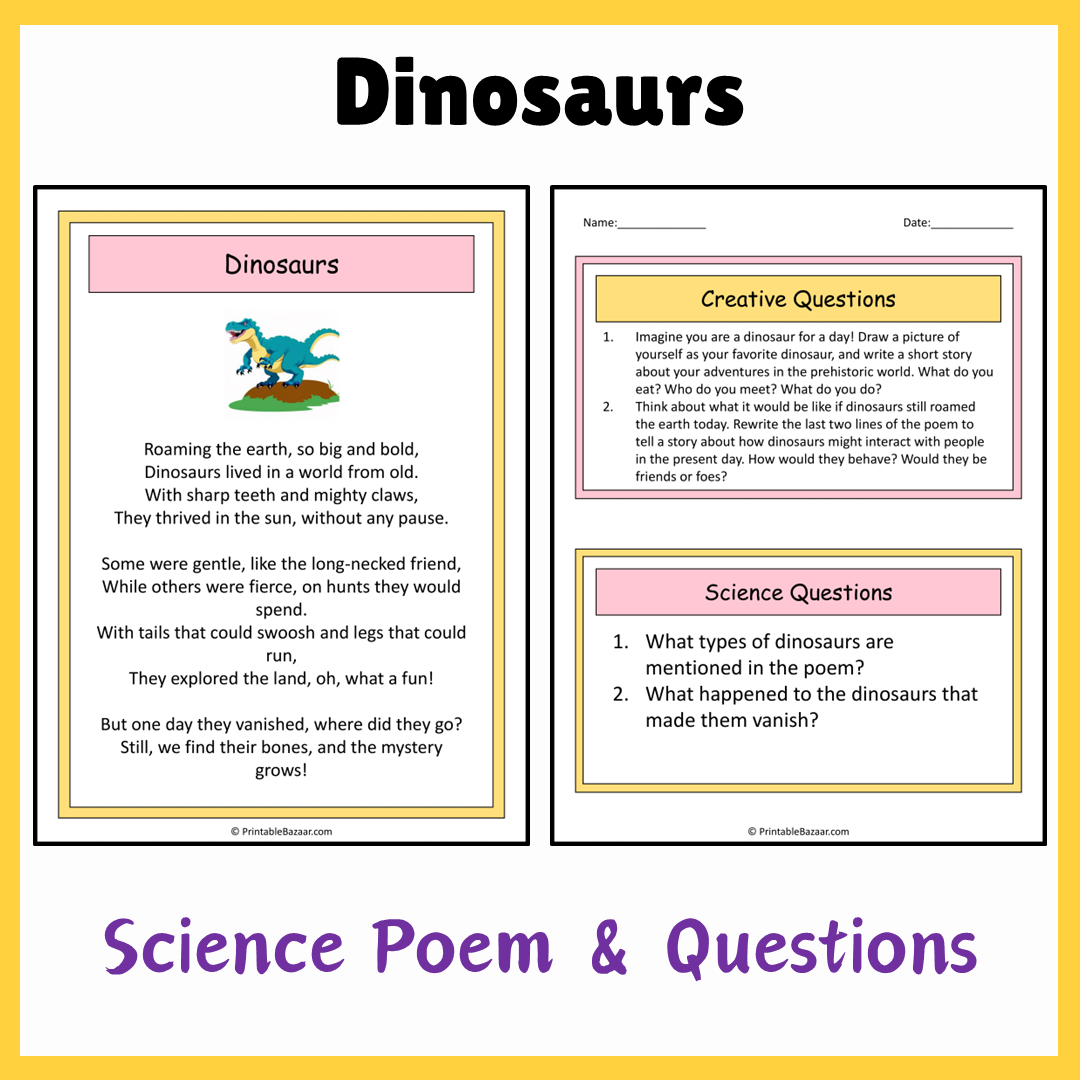 Dinosaurs | Science Poem Reading Comprehension Activity