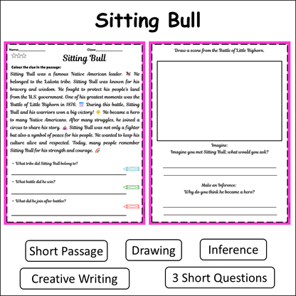 Sitting Bull | Short Reading Comprehension Creative Worksheet