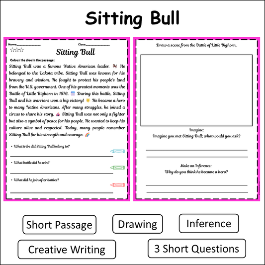 Sitting Bull | Short Reading Comprehension Creative Worksheet