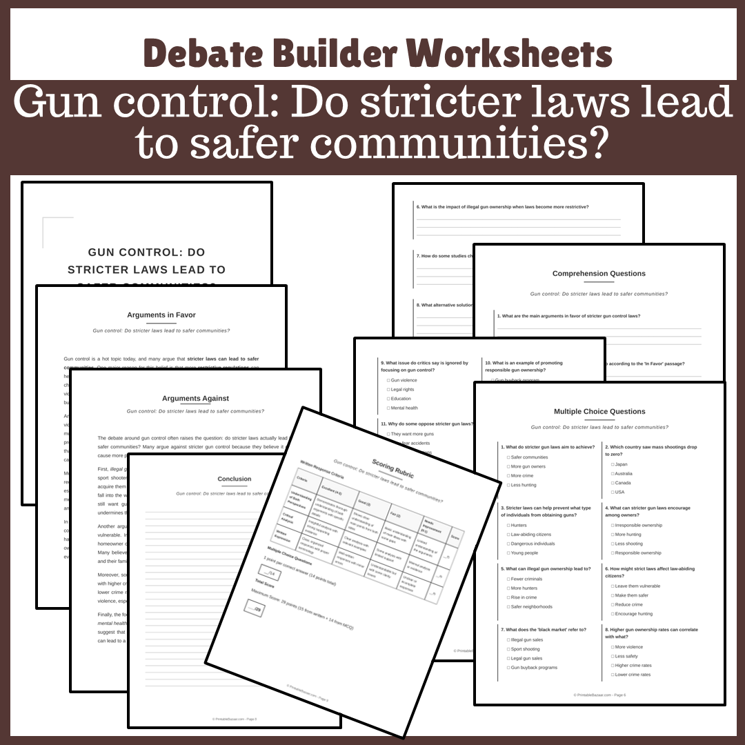Gun control: Do stricter laws lead to safer communities? | Favour and Against Worksheet Printable Activity