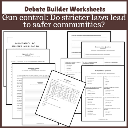 Gun control: Do stricter laws lead to safer communities? | Favour and Against Worksheet Printable Activity