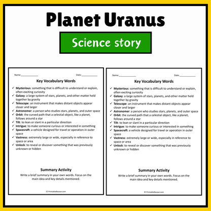 Planet Uranus | Science Story Reading Comprehension Activity