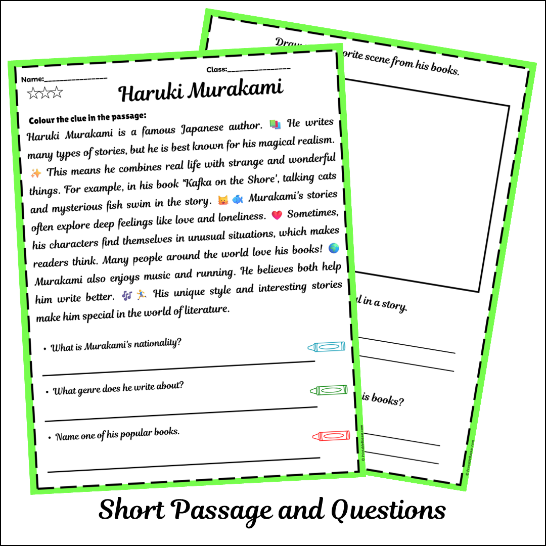 Haruki Murakami | Short Reading Comprehension Creative Worksheet