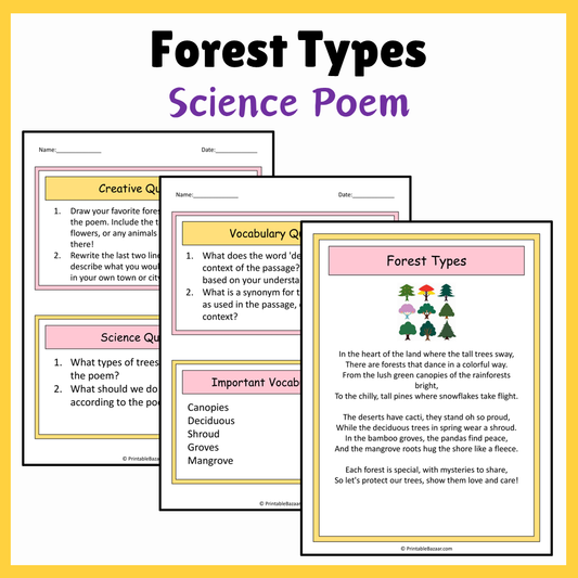 Forest Types | Science Poem Reading Comprehension Activity