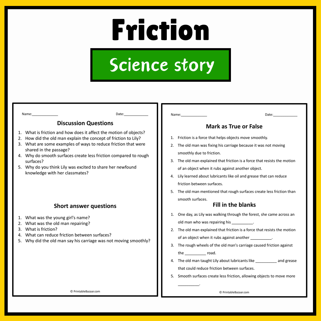 Friction | Science Story Reading Comprehension Activity