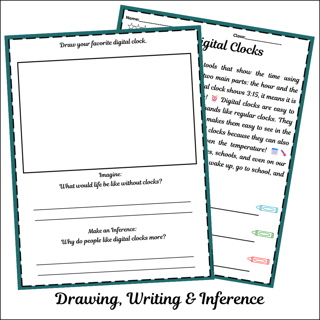 Digital Clocks | Short Reading Comprehension Creative Worksheet