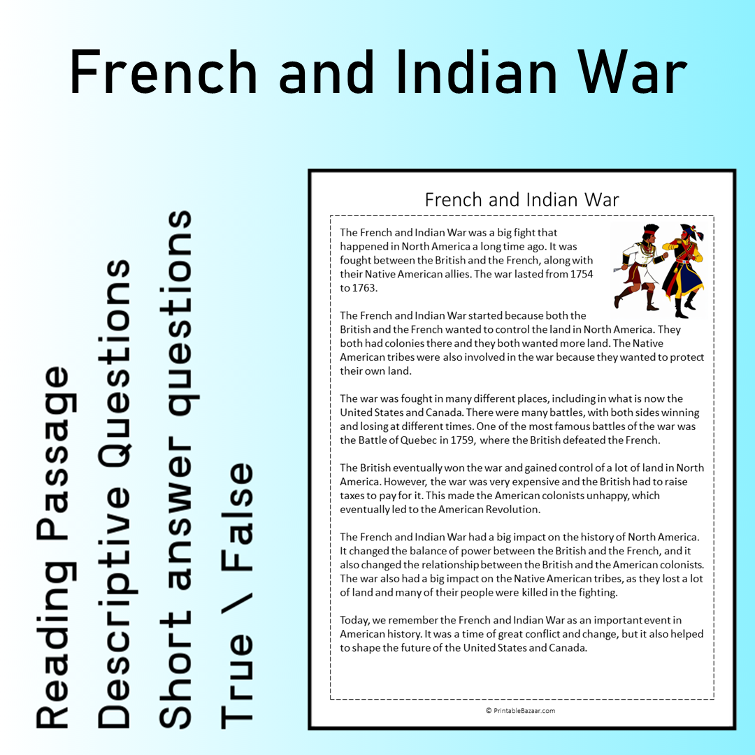 French and Indian War | Reading Comprehension Passage Printable Worksheet