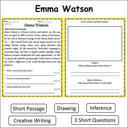 Emma Watson | Short Reading Comprehension Creative Worksheet