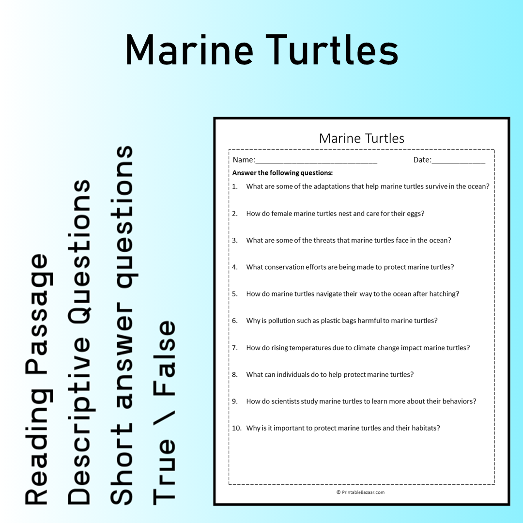 Marine Turtles | Reading Comprehension Passage Printable Worksheet