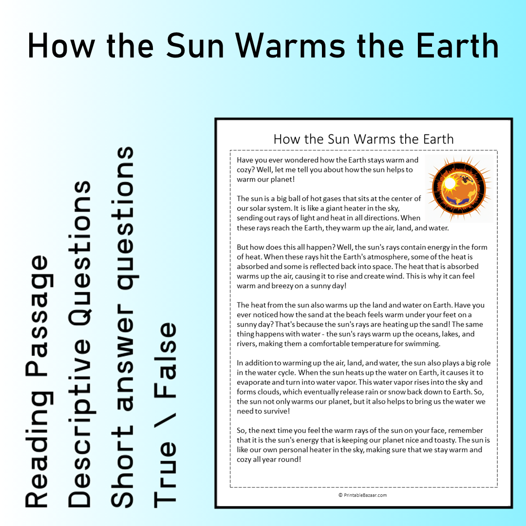 How the Sun Warms the Earth | Reading Comprehension Passage Printable Worksheet