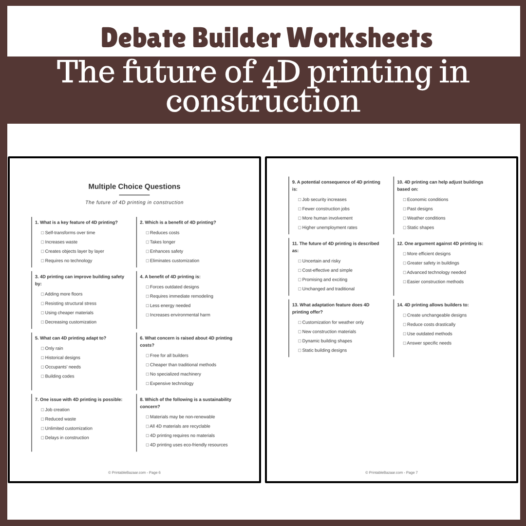 The future of 4D printing in construction | Favour and Against Worksheet Printable Activity