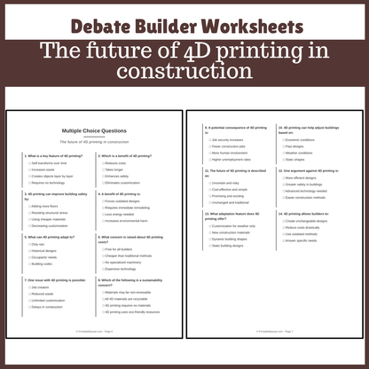 The future of 4D printing in construction | Favour and Against Worksheet Printable Activity