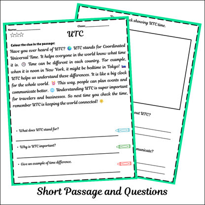 UTC | Short Reading Comprehension Creative Worksheet