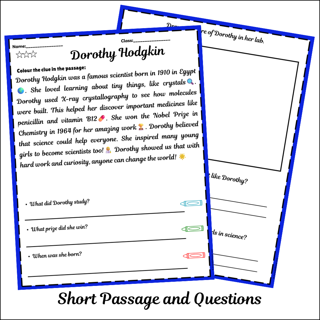 Dorothy Hodgkin | Short Reading Comprehension Creative Worksheet