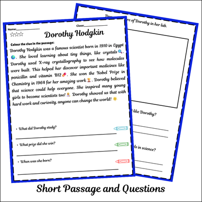 Dorothy Hodgkin | Short Reading Comprehension Creative Worksheet