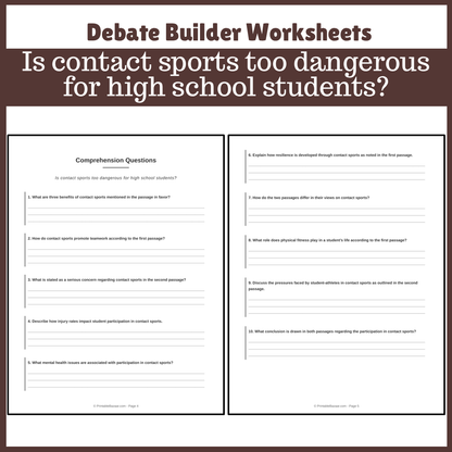 Is contact sports too dangerous for high school students? | Favour and Against Worksheet Printable Activity