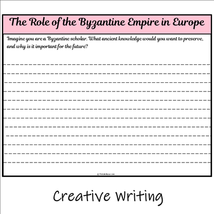 The Role of the Byzantine Empire in Europe | Main Idea and Supporting Details Reading Passage and Questions