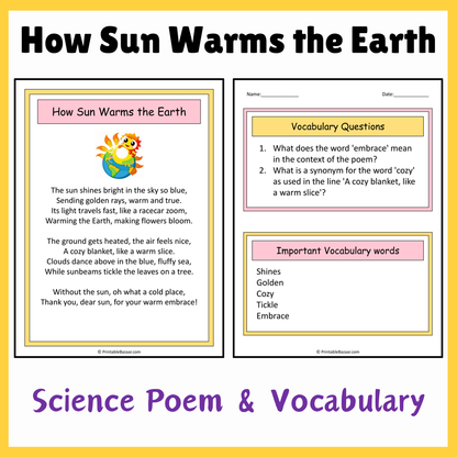 How Sun Warms the Earth | Science Poem Reading Comprehension Activity