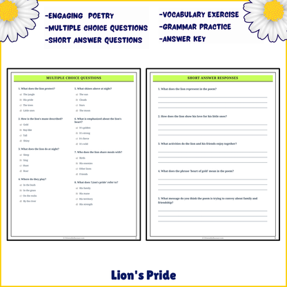 Lion's Pride | Poem Grammar Worksheet Printable Activity