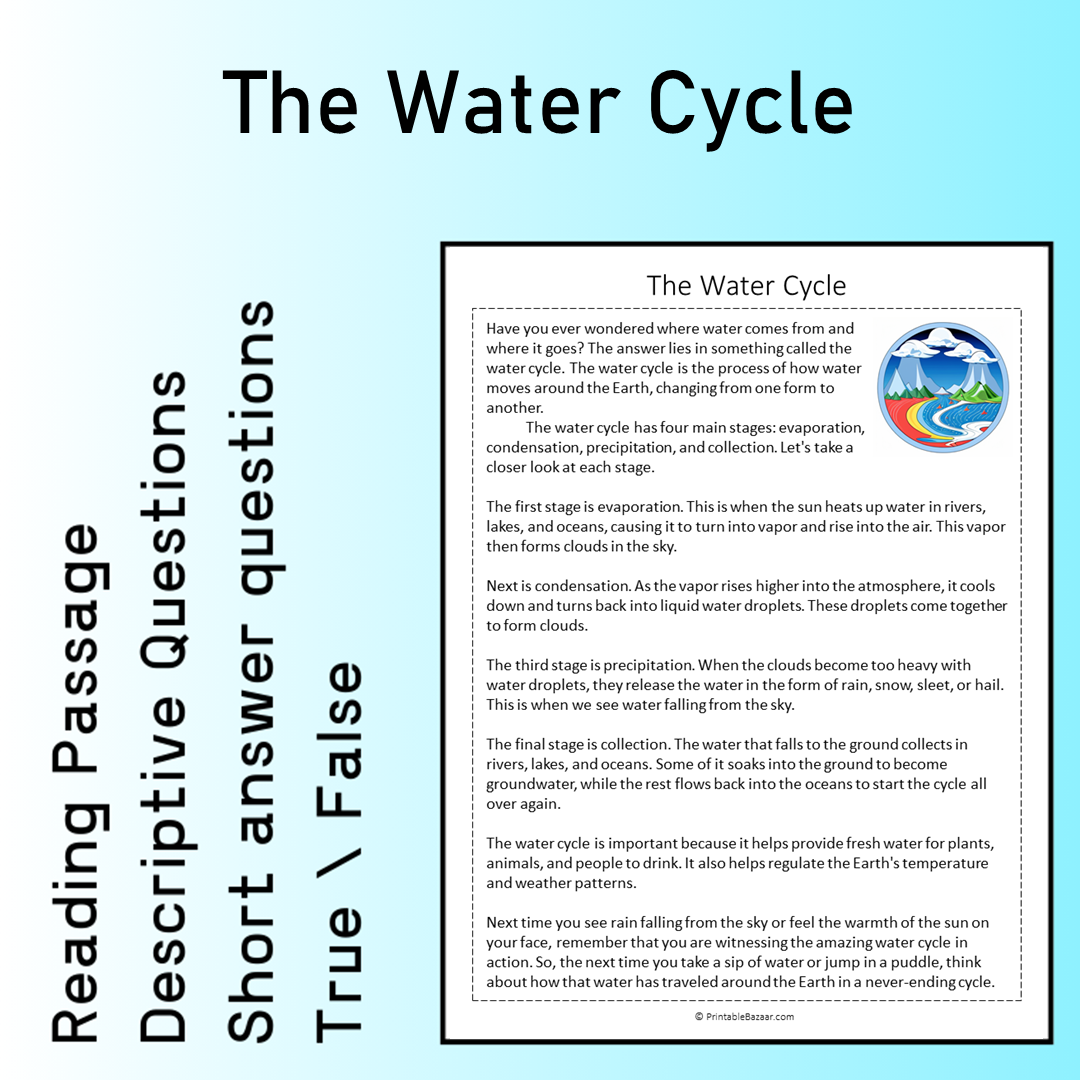 The Water Cycle | Reading Comprehension Passage Printable Worksheet