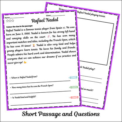 Rafael Nadal | Short Reading Comprehension Creative Worksheet