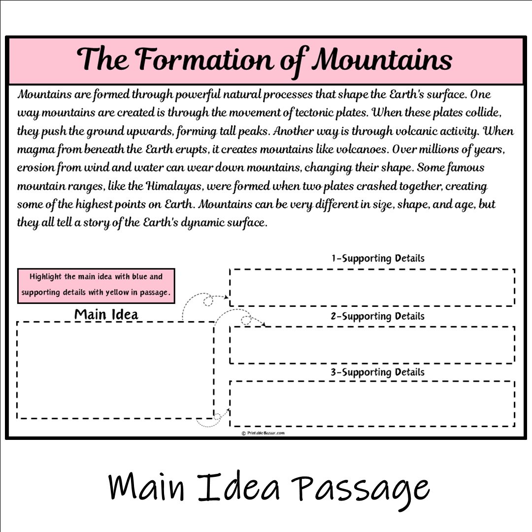 The Formation of Mountains | Main Idea and Supporting Details Reading Passage and Questions