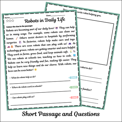 Robots in Daily Life | Short Reading Comprehension Creative Worksheet