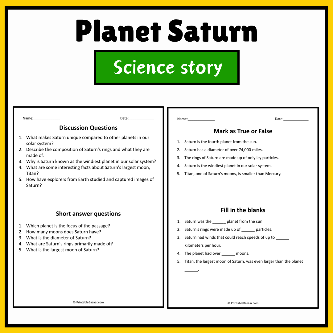 Planet Saturn | Science Story Reading Comprehension Activity