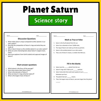Planet Saturn | Science Story Reading Comprehension Activity