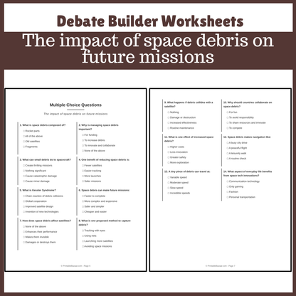 The impact of space debris on future missions | Favour and Against Worksheet Printable Activity